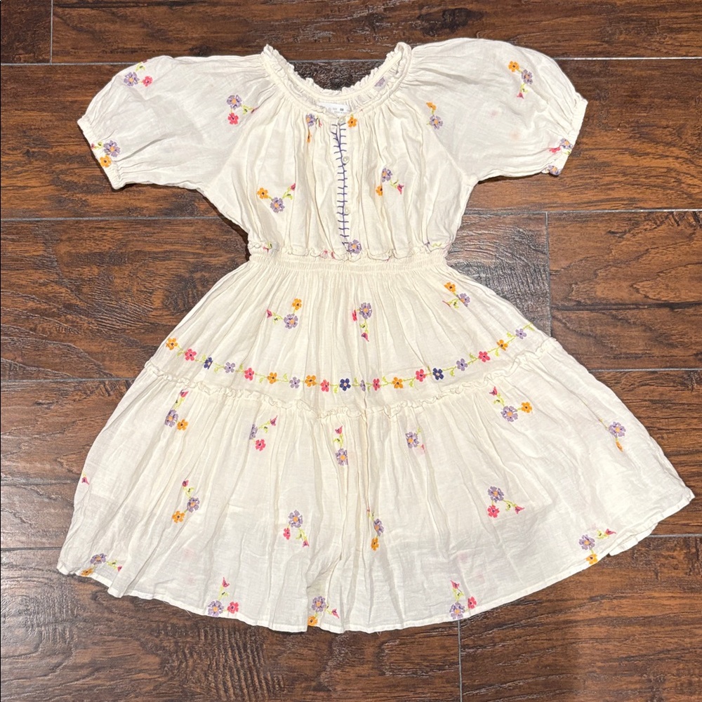 Zara Cream Floral Embroidered Dress Size 8